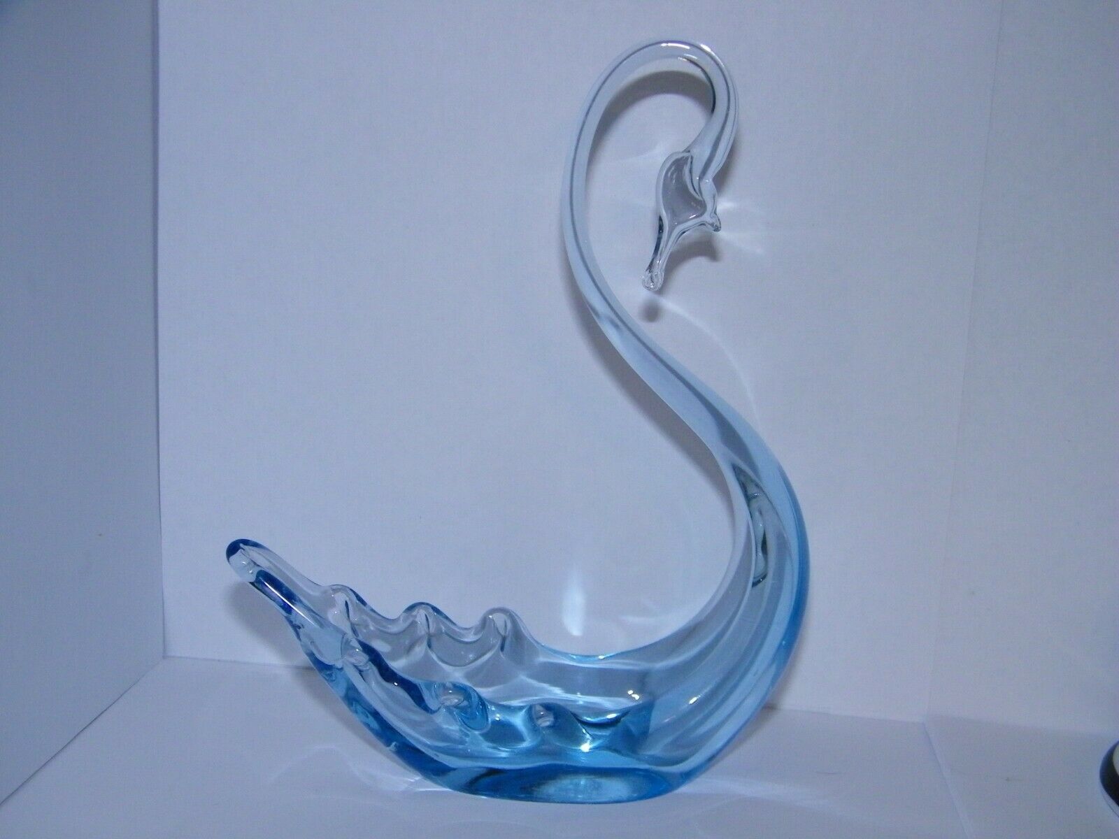 Whitefriars Crystal England Blue Glass Free Form Swan Figure 7" Tall