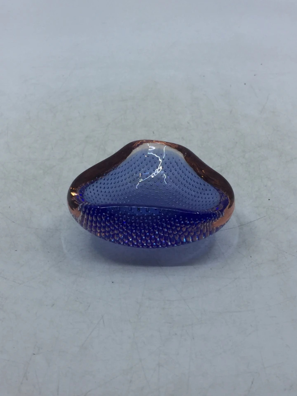 Small Blue Glass Bubbles Triangle Bowl.