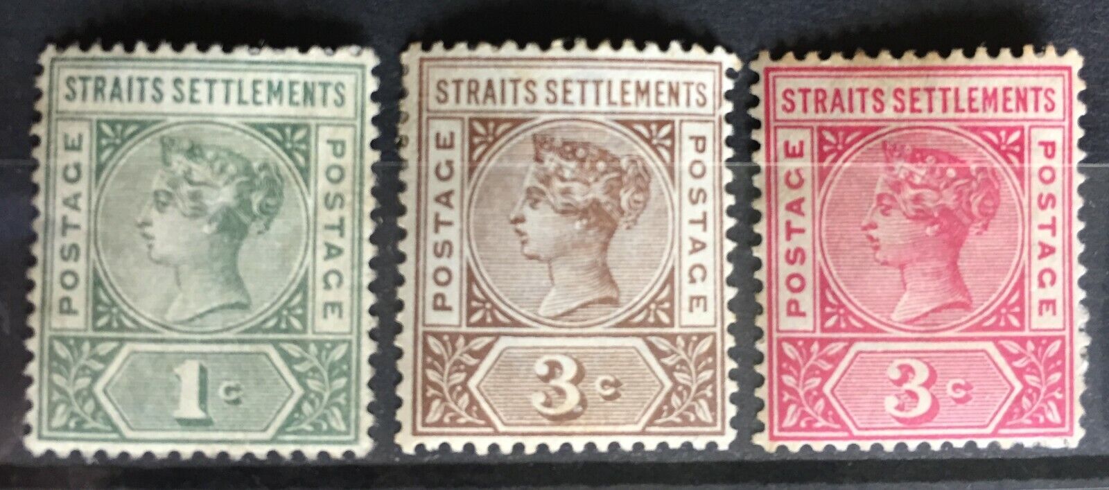 Malaya 1892-99 Straits Settlements Qv 1c & 3c Mint Sg#95-97 M2710