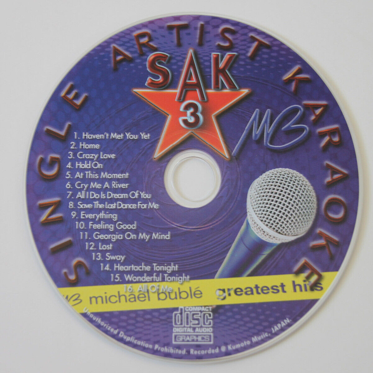 Karaoke Cd+g Michael Buble S.a.k-3 Single Disc  New In Plastic Sleeve/print