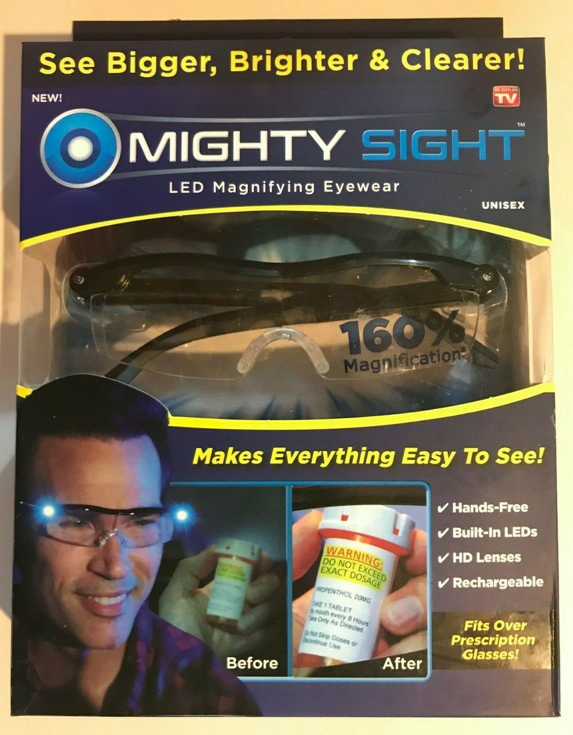 Mighty Sight Led Magnifying Eyewear Glasses Bigger Brighter Clear As Seen On Tv