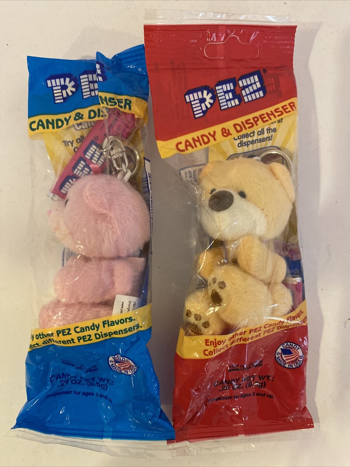 Lot 2 New Pez Plush Bears Key Chain Candy Dispenser, Free Shipping
