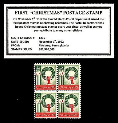 1962- Christmas - Block Of 4 Vintage U.s. Postage Stamps - First Christmas Stamp