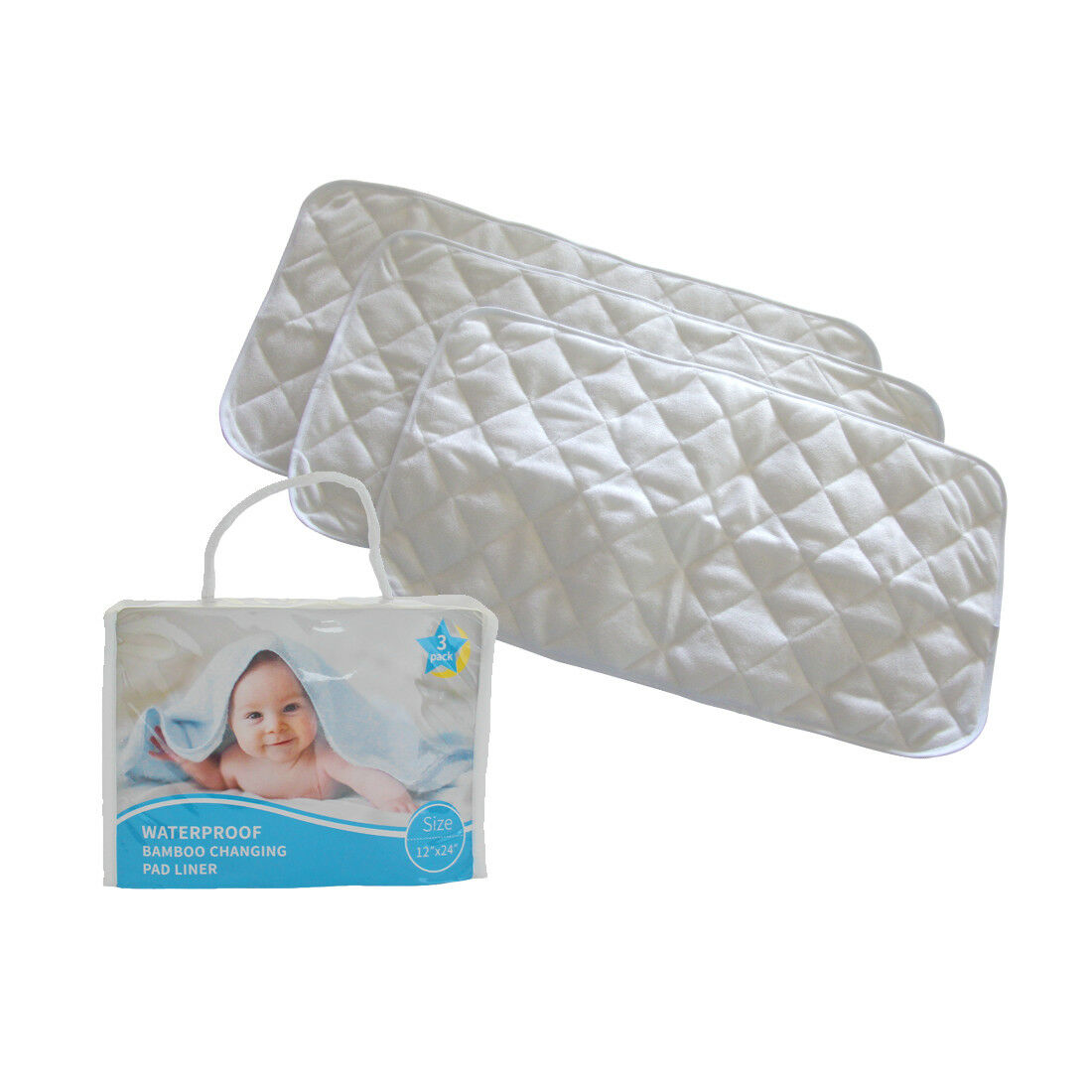 "new" Bamboo Baby Changing Pad Liners Portable And Reusable Waterproof 3 Pack