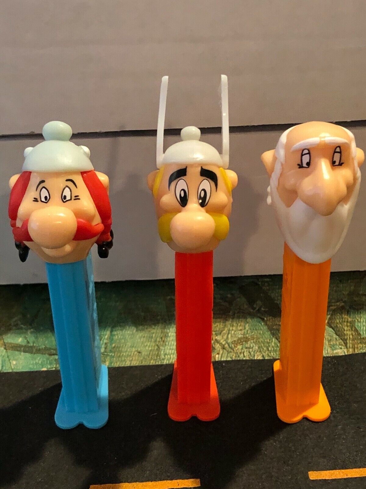 Vintage Pez Set Of 3 Asterix Dispensers.  Sat In Display Case For Decades.