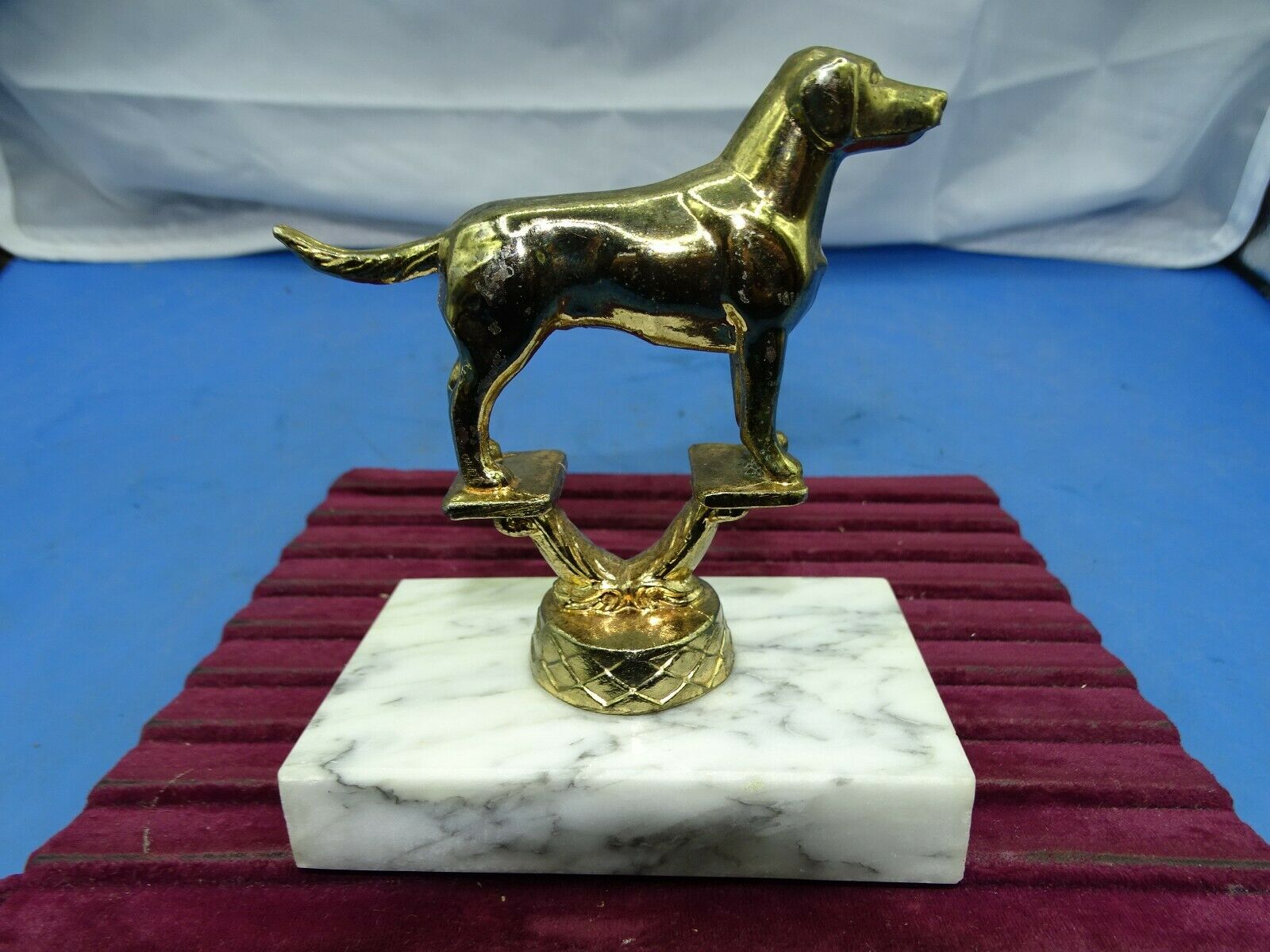 Vintage Dog Trophy Marble Base Cast Metal Body