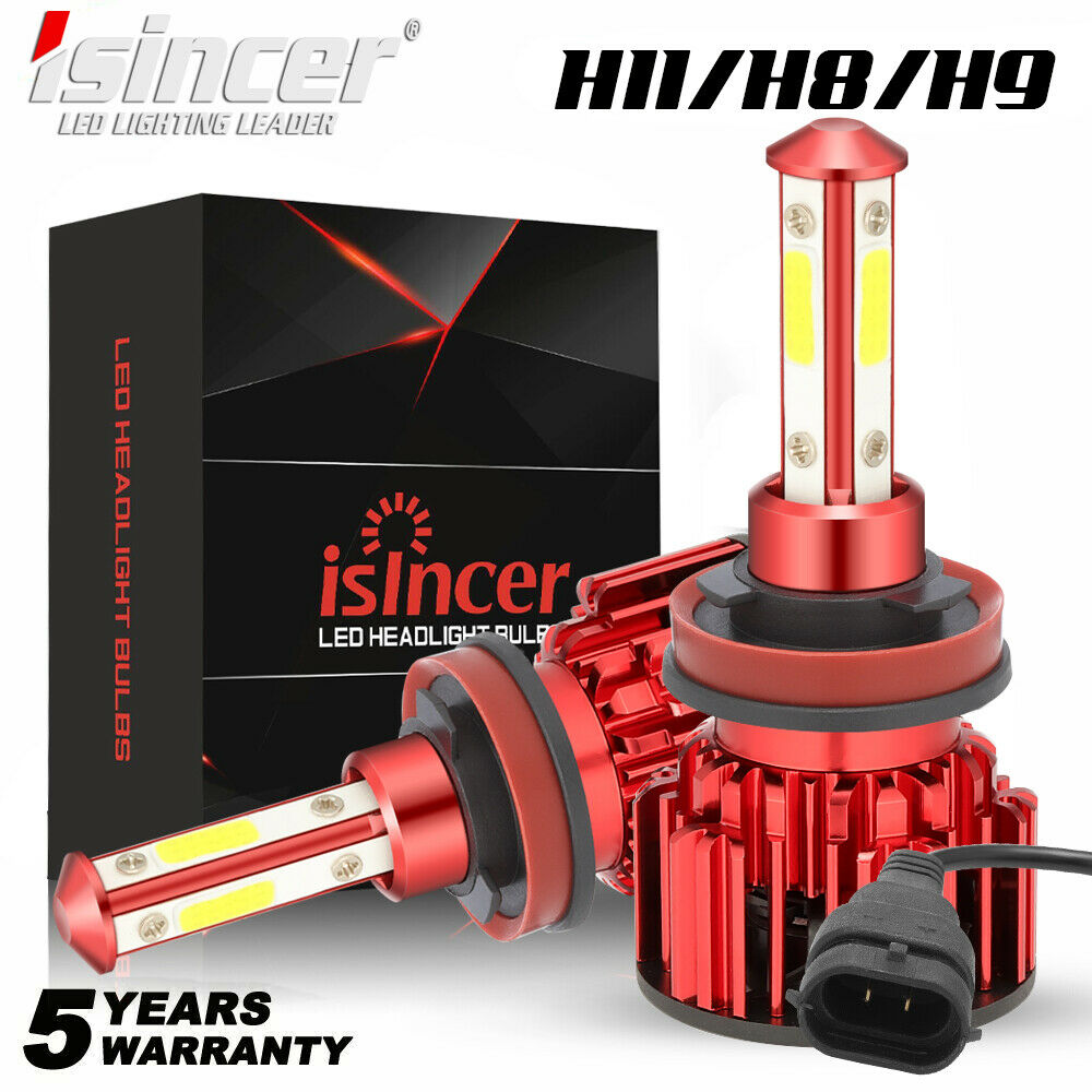 Isincer H11 Led Headlight Kit Low Beam Bulb Super Bright 6000k 4side Free Return