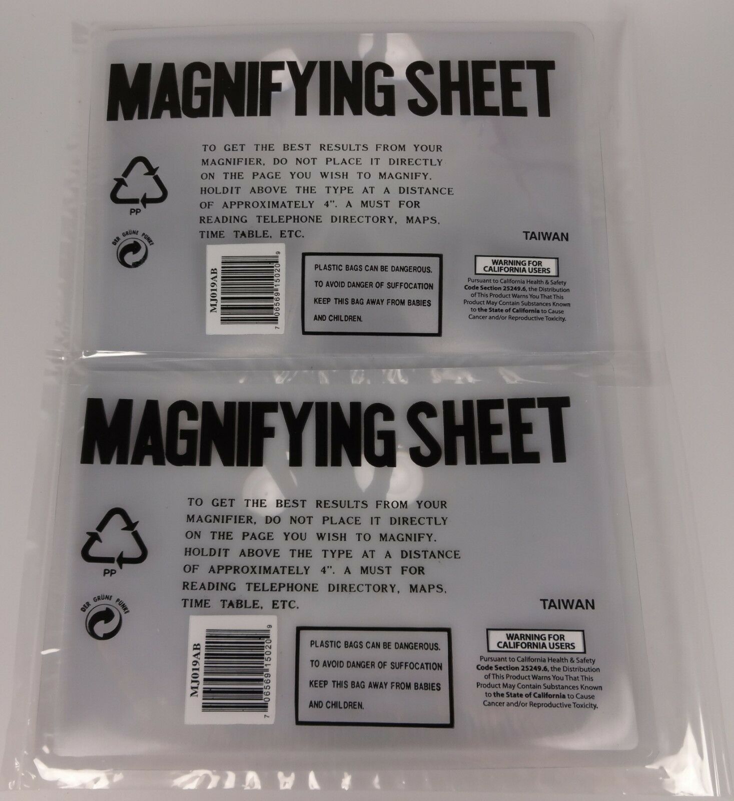 2 Full Page Magnifying Sheets Lens 3x Magnification Reading Aid 7" X 10"