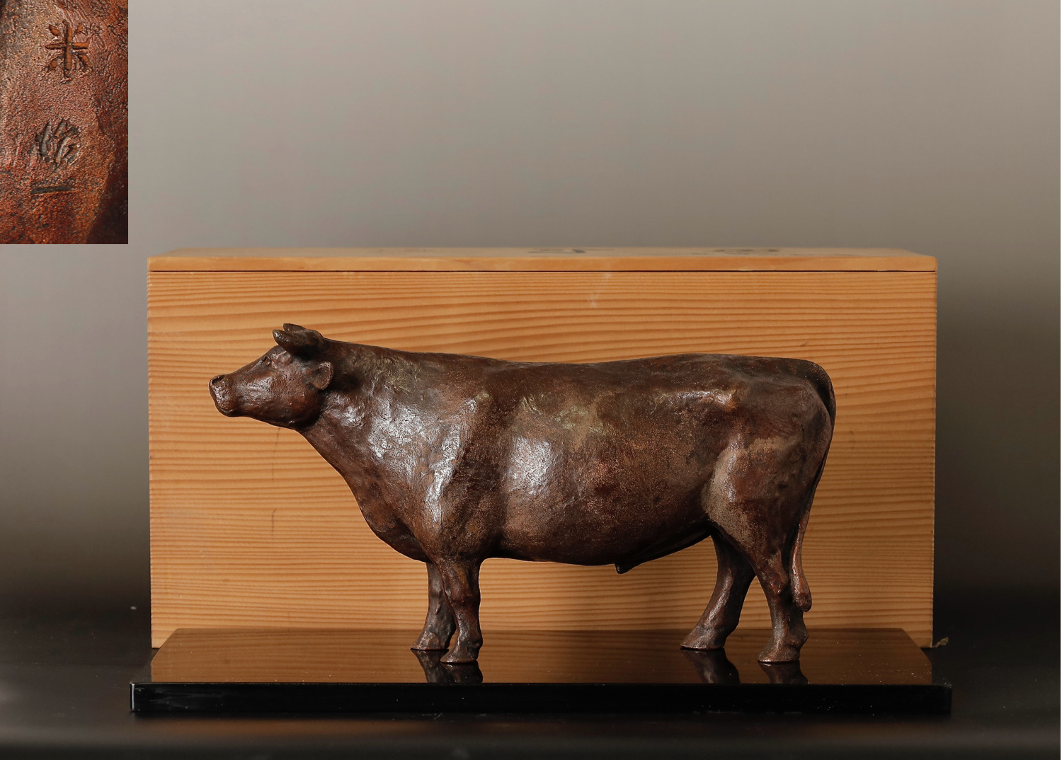 Beautiful Japanese  Signed Ox Object  By Renown Metal Artist Qq34