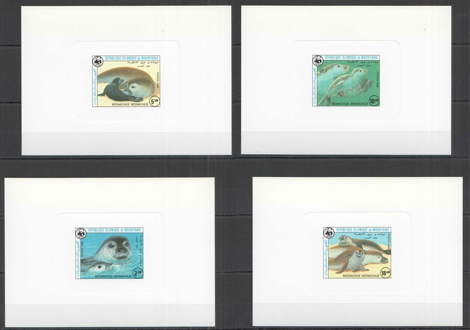 F0409 1986 Mauritania Wwf Seals Fauna Marine Life !!! Sale Cardboard 4bl Mnh
