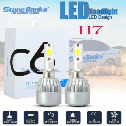 2x H7 Led Headlight Conversion Kit Cob Bulb 100w 20000lm White High Power 6000k