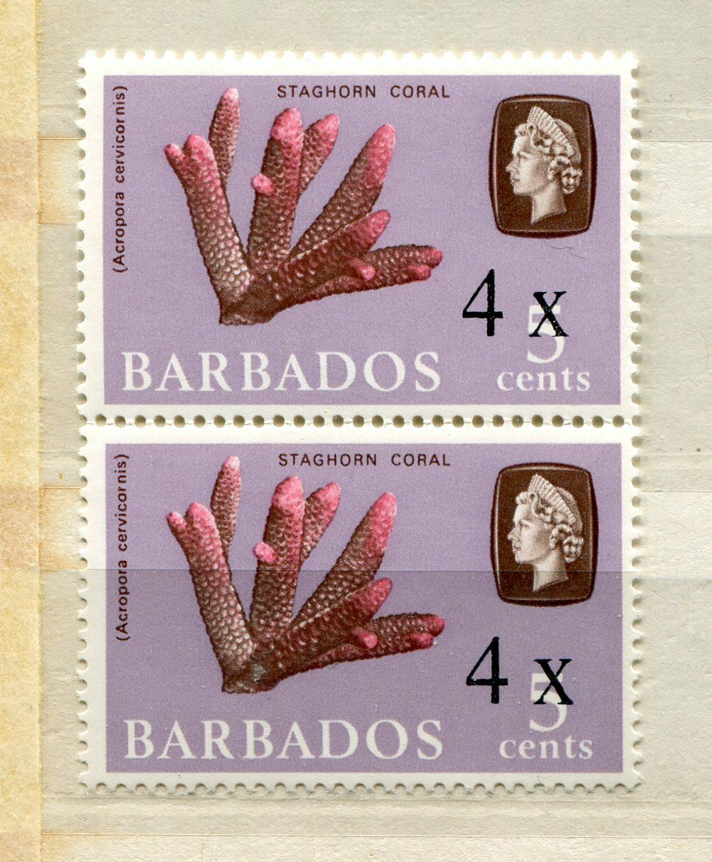 Fauna_848 1970 Barbados Marine Life Surcharge Overprint Pair Combined Payments