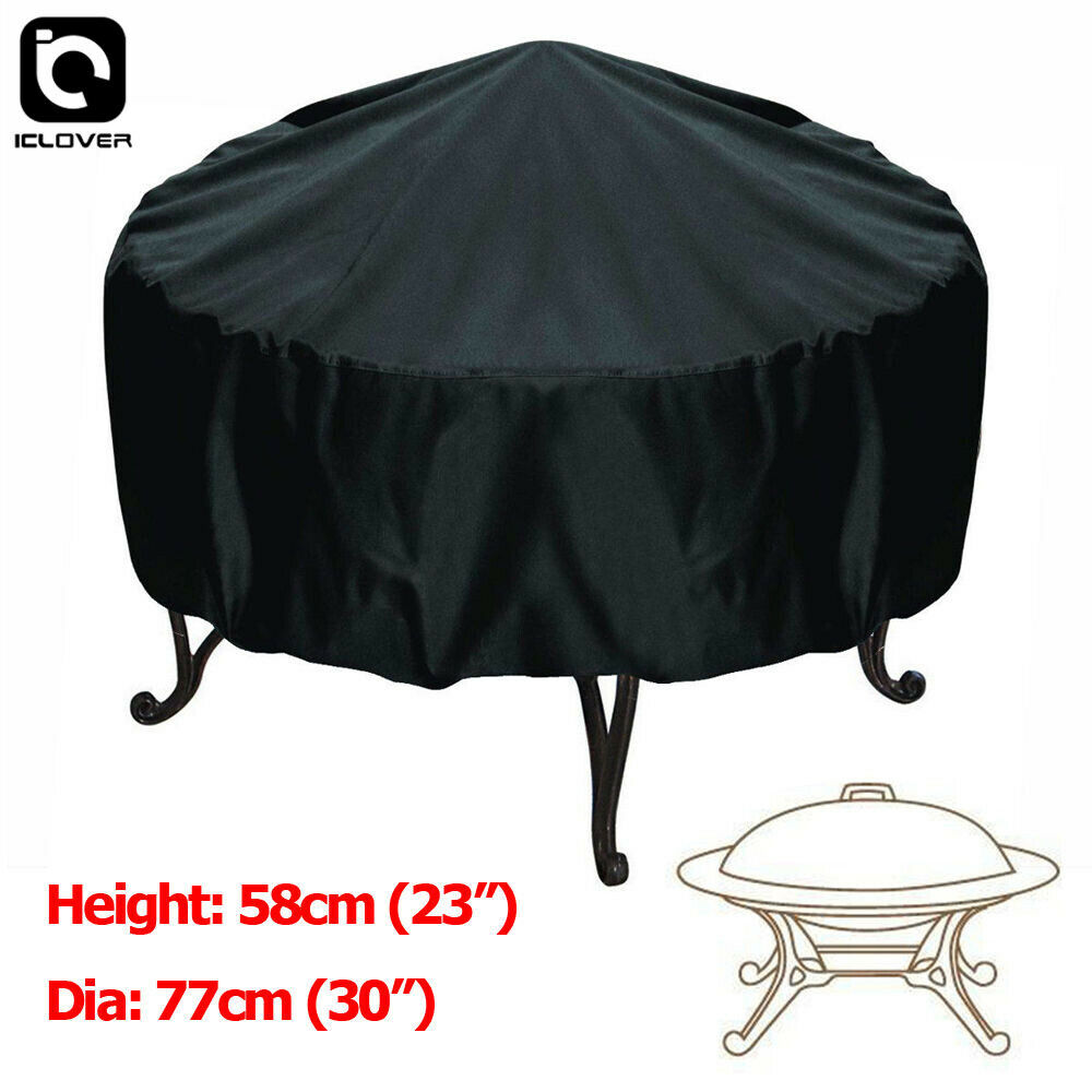 30-inch Patio Round Fire Pit Cover Waterproof Uv Protector Grill Bbq Cover Black