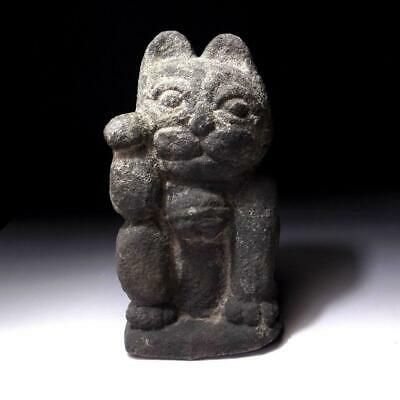 @ad52 Antique Japanese Stone Lucky Cat, Maneki Neko, 19c, Edo Period, 7.5 Kg