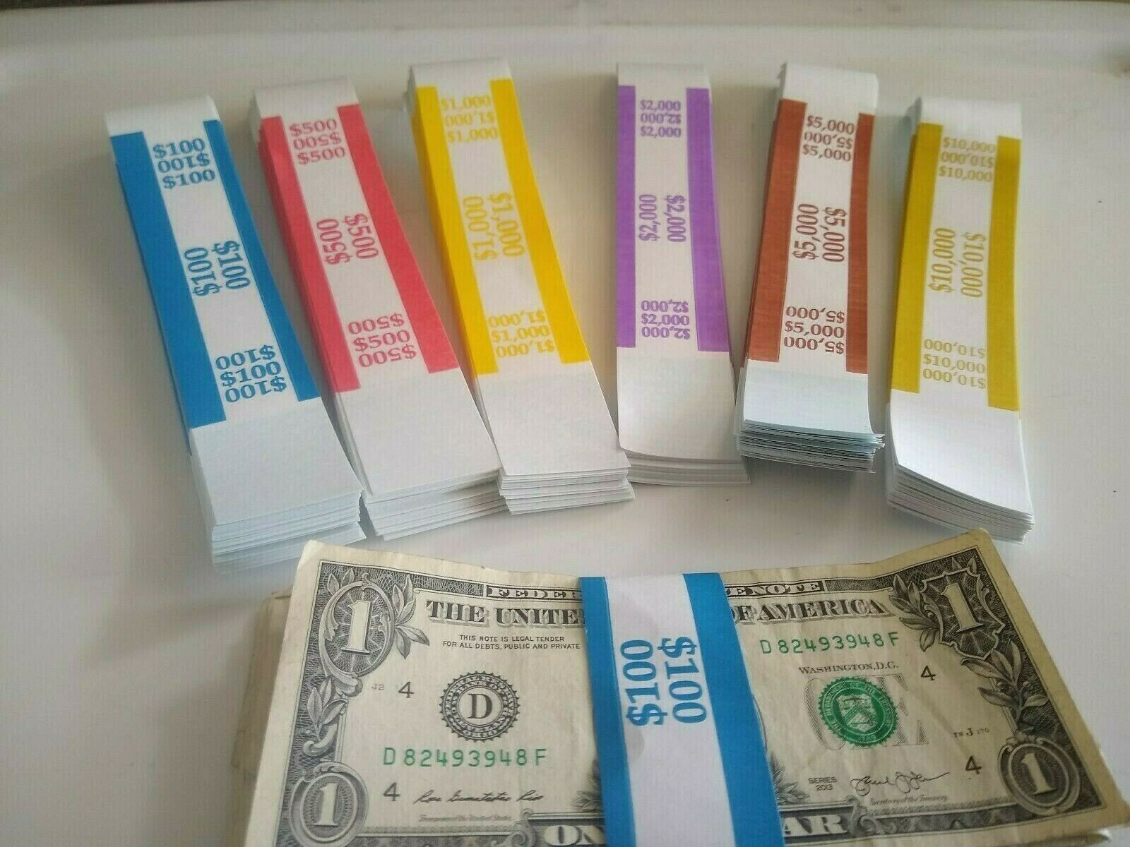90 Self -sealing Currency Straps/bands $100 $500 $1000 $2000 $5000 $10000