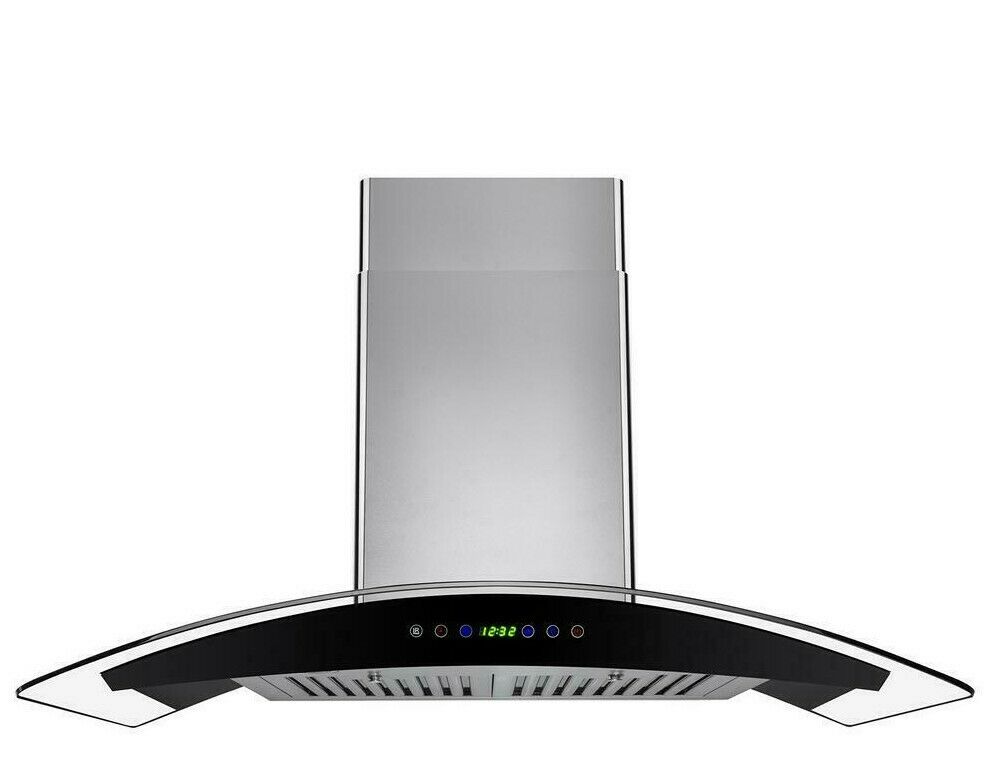 Akdy Kitchen Range Hood 36 In. Tempered Glass Remote Led Wall Stainless Steel