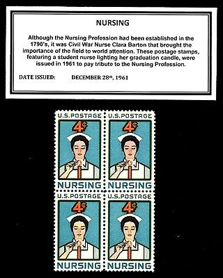 1961 - Nursing - Vintage Block Of Four Mint U.s. Postage Stamps