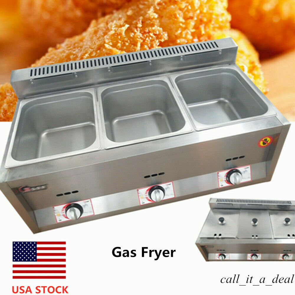 18l (6lx3) Commercial Food Warming Gas Fryer Stainless Steel Countertop Fryer