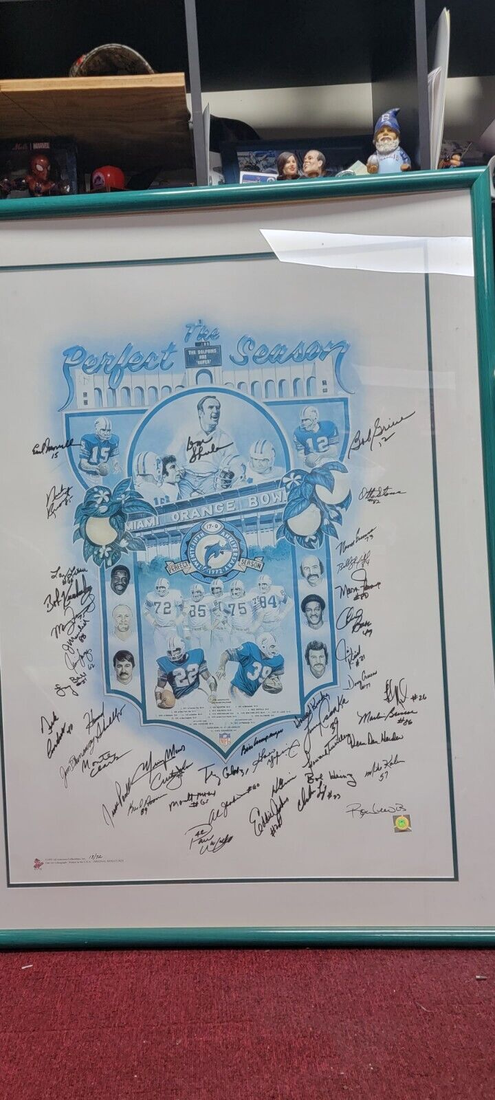 The Miami Dolphins Perfect Season Lithograph, 1972, Signed By Artist And Players