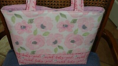 Pink Roses & Sweet Baby Girl Motto Diaper Bag ~ Purse Or Tote Bag ~handmade