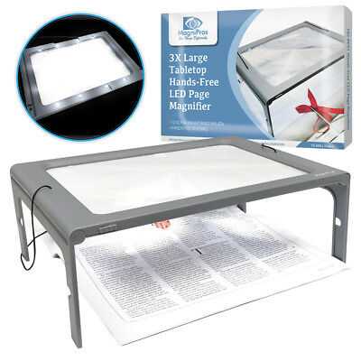 3x Large Full Page Magnifier With 12 Led Lights[provide Evenly Lit Viewing Area]