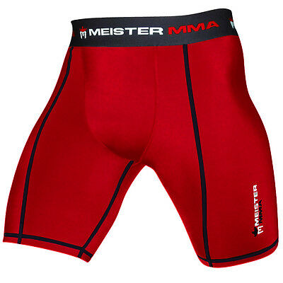 Meister Red Compression Rush Shorts W/ Cup Pocket - Mma Vale Tudo Bjj Rash Guard