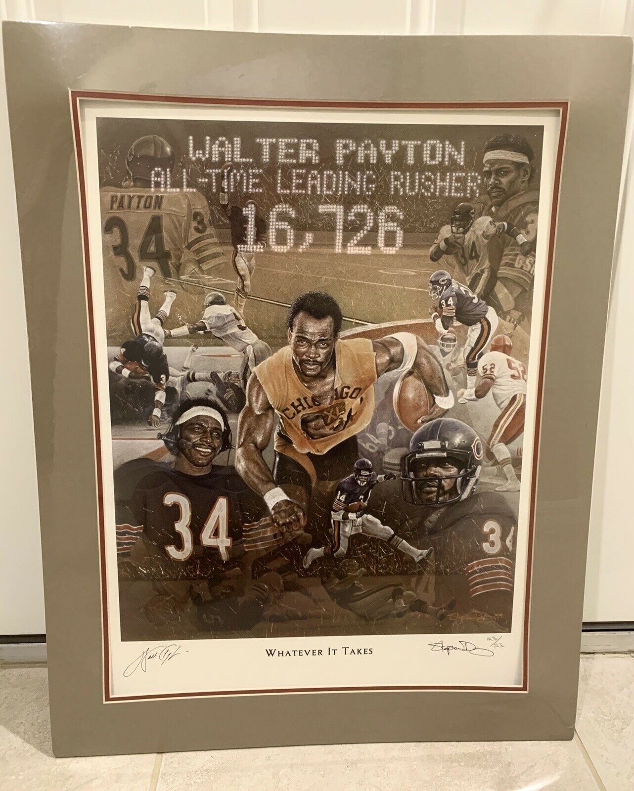 Chicago Bears Walter Payton Signed Framed Litho "whatever It Takes" W/coa