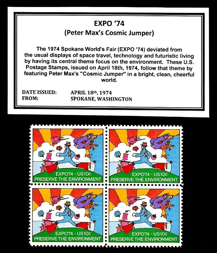 1974 - Peter Max -cosmic Jumper- Expo '74 - Mint Block Of 4 Postage Stamps