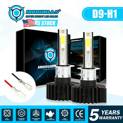 2pcs Ironwalls H1 Led Headlight Bulbs Kit 2200w 330000lm Super Bright Hi/lo Beam