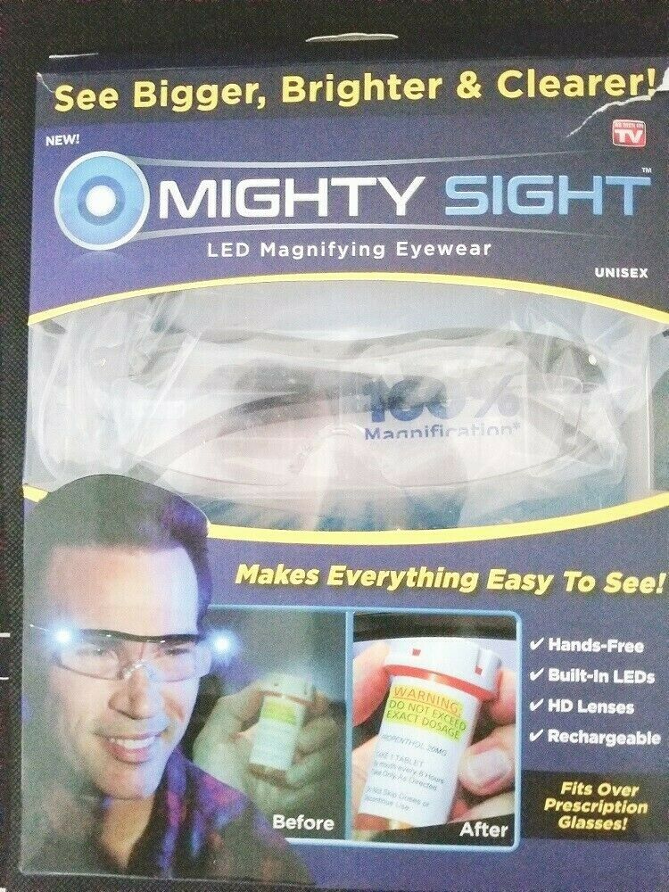 Real Mighty Sight! Led Flashlight Glasses W/ Magnification Not Fake Original Box