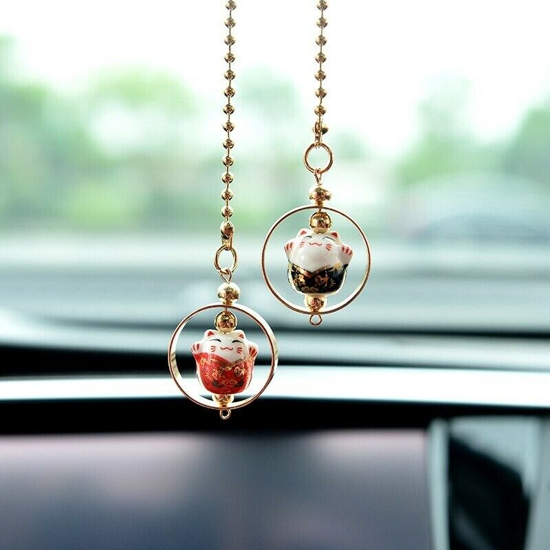 Cute Lucky Cat Charm Car Pendant Rearview Mirror Cars Interior Accessories Good