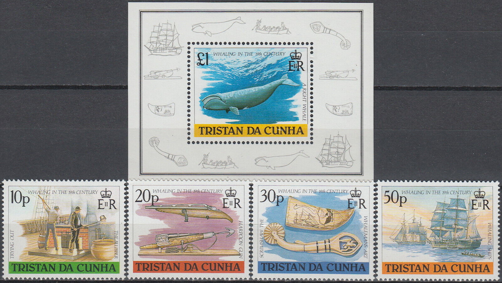 Tristan Da Cunha Set & S/s Whaling In The 19th Century 1988 Mnh-16 Euro