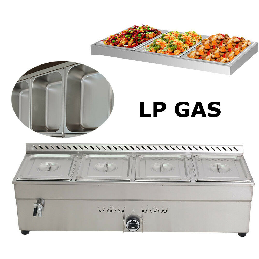 Lp Gas Food Warmer With Pressure Relief Valve 4 Pans Countertop Steamer 1/2 Size