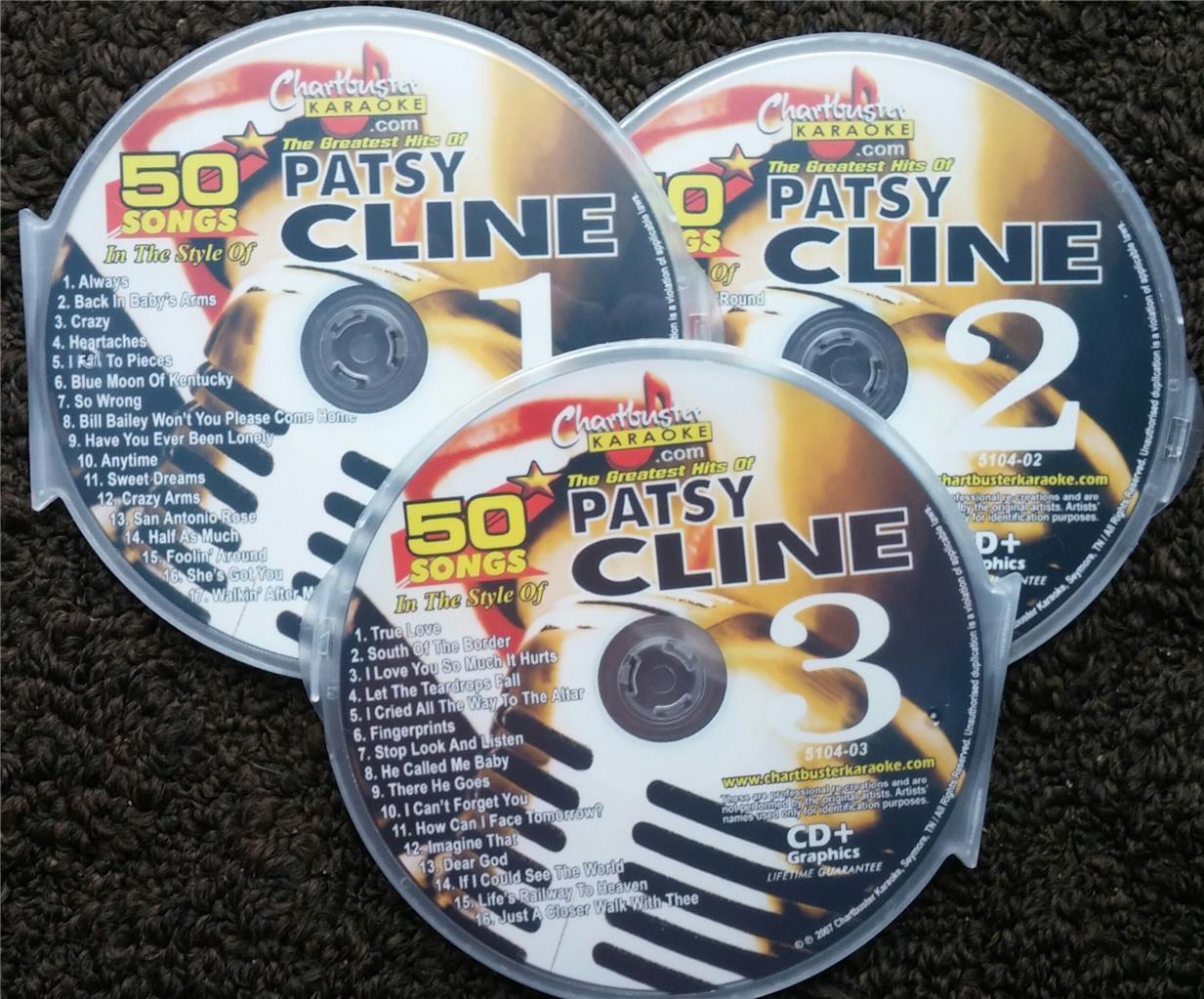 Chartbuster Karaoke Patsy Cline 3 Cd+g Set Hits Classic Country 50 Songs 5104