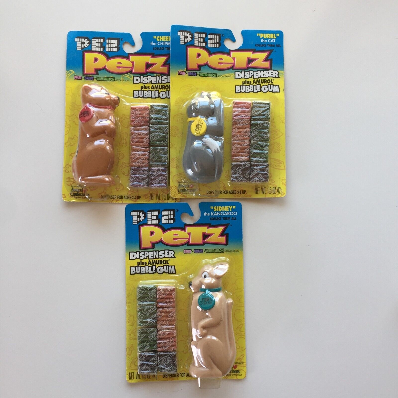 Pez Petz - Set Of 3 Gum Dispensers - Sidney Purrl Cheeky - Series 2