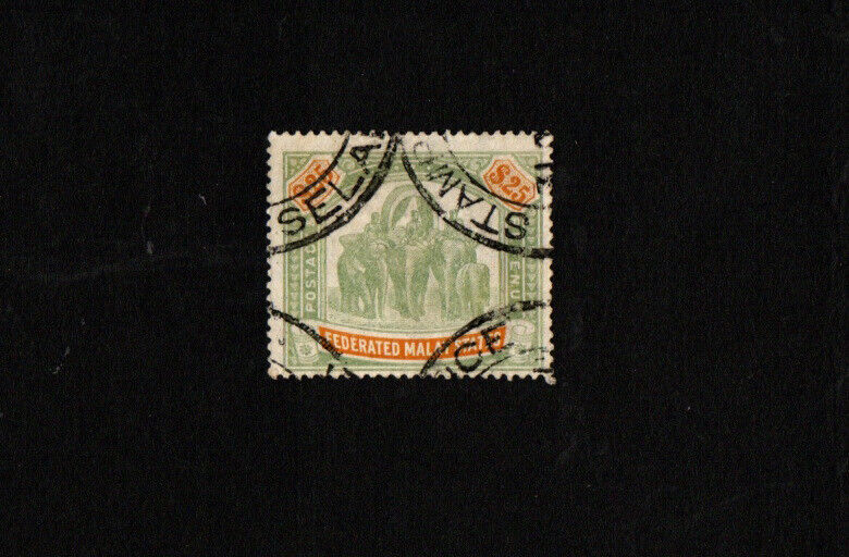Malaya Fms 1909 $25 Fine Used With Fiscal Cancel Watermark Mult Crown Ca