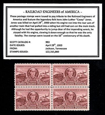 1950 - Casey Jones (rr Engineers) -  Block Of Four Vintage U.s. Postage Stamps