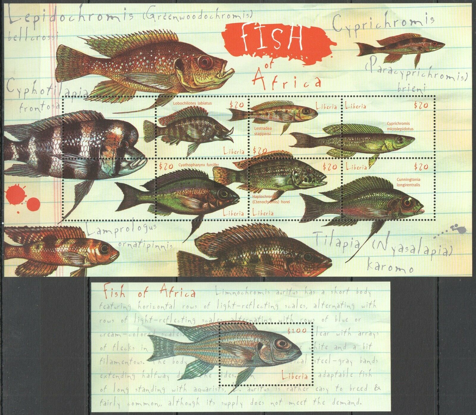Pk081 Liberia Marine Life Fish Of Africa Bl+kb Mnh Stamps
