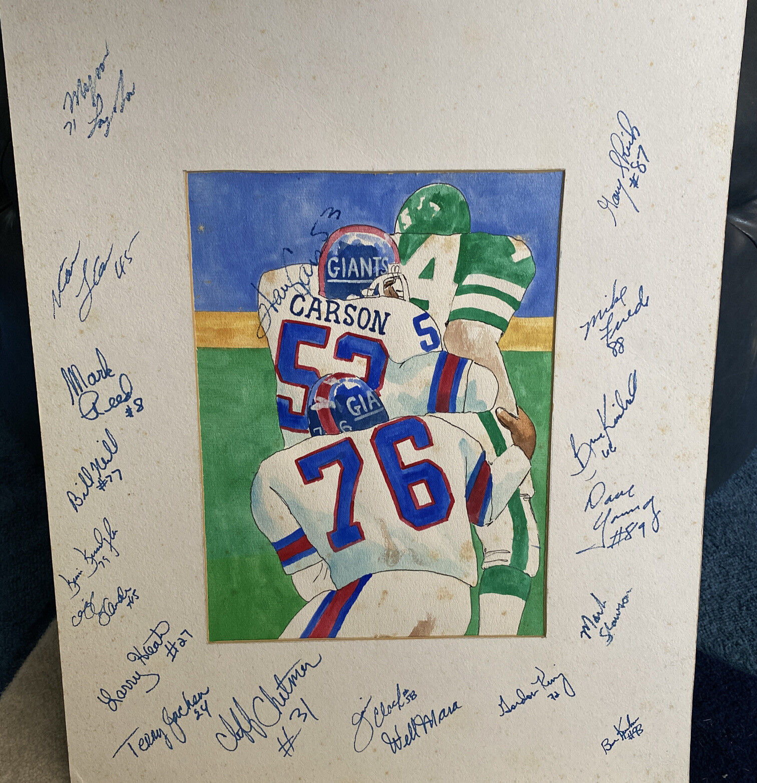 Authentic Certified Ny Giants Team Signed Matted Watercolor Picture Read Below!!