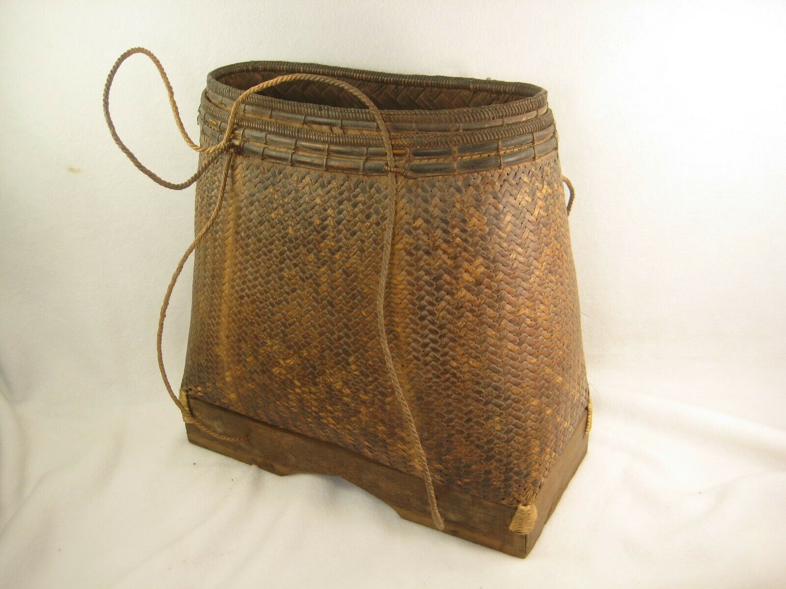Antique Japanese Showa Era (c. 1930) Bamboo Double Lined Bag Kago Basket ^