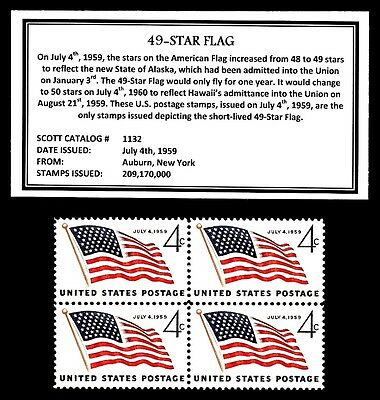 1959 - 49-star Flag - Mint, Never Hinged, Block Of Four Vintage Postage Stamps