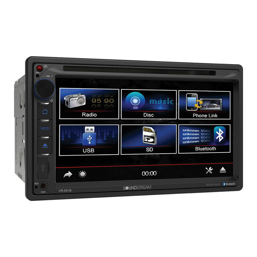 Soundstream Double Din Vr-651b Dvd/cd/mp3 Player 6.5" Lcd Display Bluetooth New
