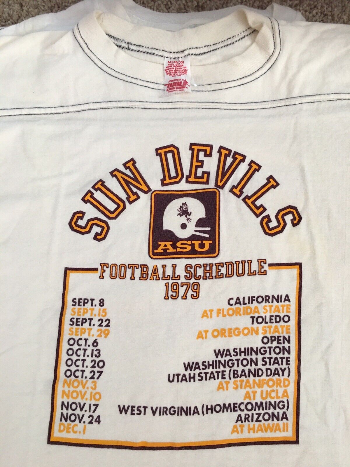 Vintage '79 Az State Asu Sun Devils Schedule Jersey Shirt M Wolf Sportswear Soft