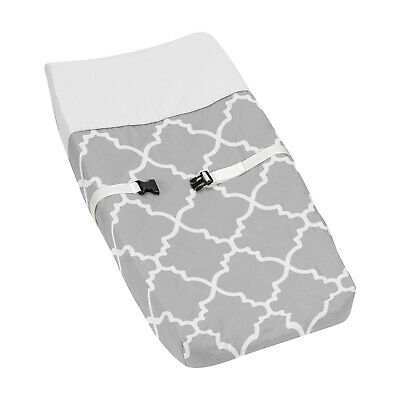 Sweet Jojo Changing Table Pad Cover For Gray And White Trellis Baby Bedding Set