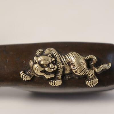 Japanese Antique Old Copper Yatate Ink Pot Tiger Design Bos406