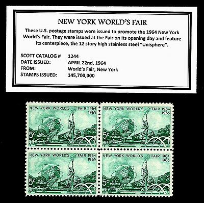 1964  New York World's Fair - Mint Nh Block Of Four Vintage Postage Stamps