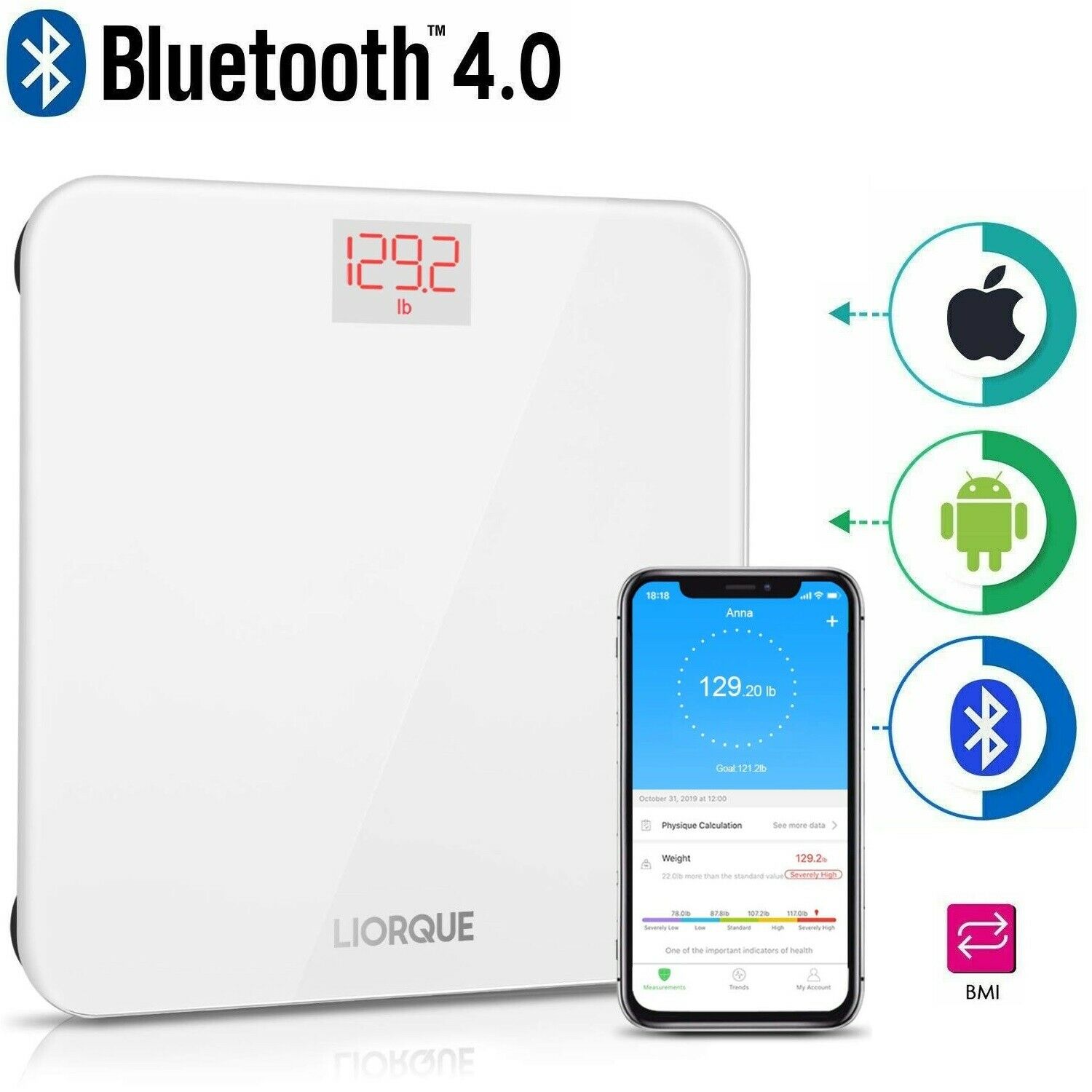 Smart Digital Bathroom Body Weight Scale Bmi Bluetooth Ios Android Fitness App