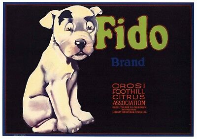 Fido Brand, Vintage, Tulare County, Dog, *an Original Lemon Crate Label*
