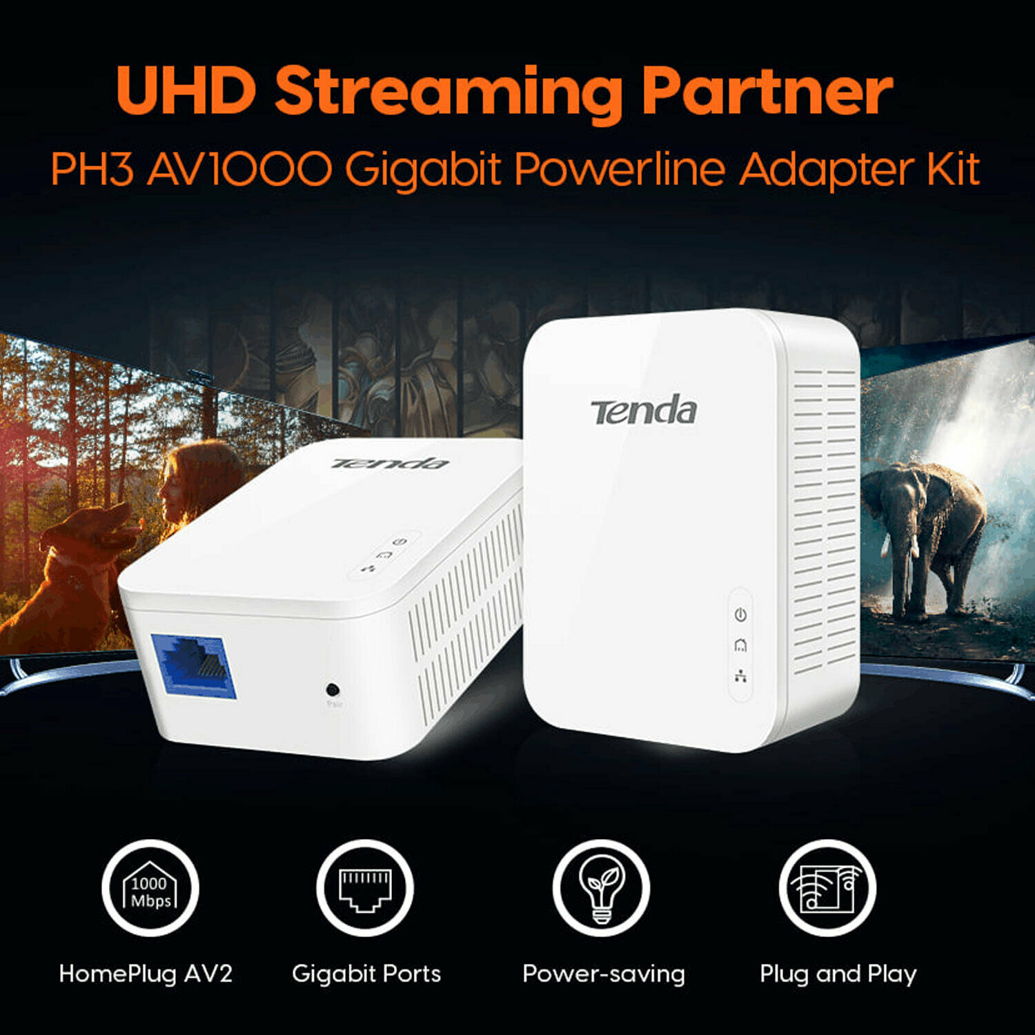 Tenda Ph3 Av1000 Powerline Ethernet Adapter Kit Up To 1000mbps With Gigabit Port