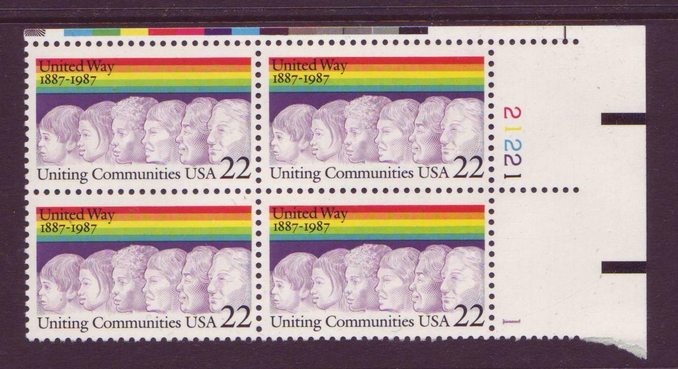 #2275 United Way.  Mint Plate Block. F-vf Never Hinged!